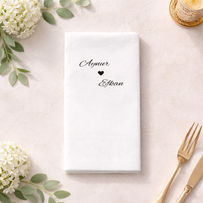 Minimal Kalp Simgeli İsimli Düğün ve Nişan Baskılı Peçete