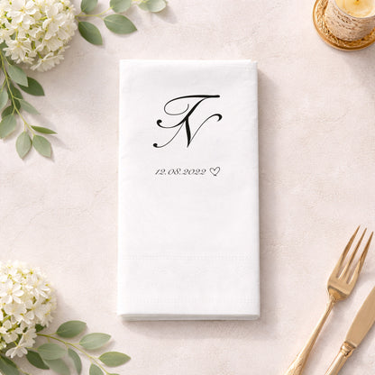 Kişiye Özel Baş Harf ve Tarih Baskılı Siyah Düğün Peçetesi