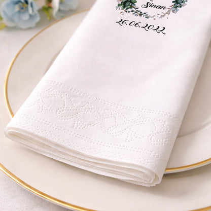 Aysun & Sinan Okaliptüs Çelenk Desenli Düğün Peçetesi