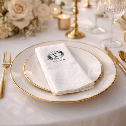 Aysun & Sinan Okaliptüs Çelenk Desenli Düğün Peçetesi