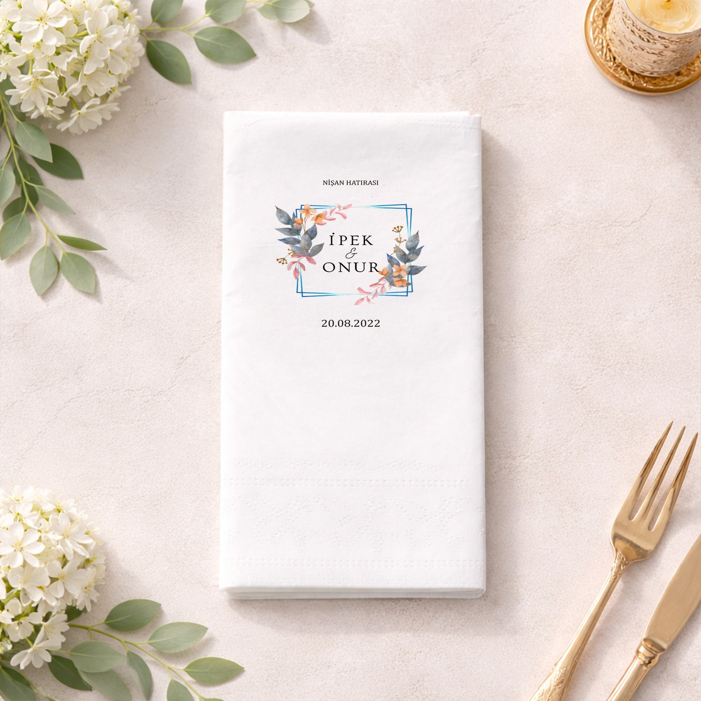 İpek & Onur Nişan Hatırası Geometrik Çerçeveli Peçete