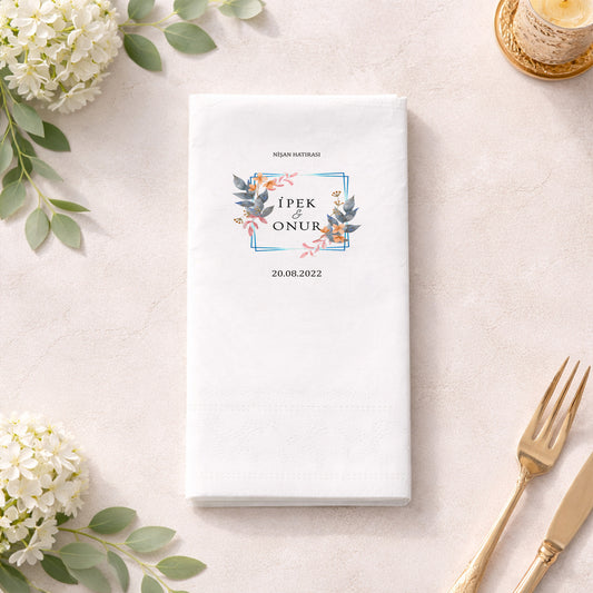 İpek & Onur Nişan Hatırası Geometrik Çerçeveli Peçete