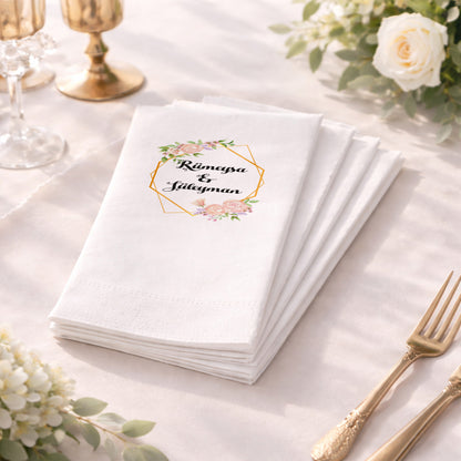 Rümeysa & Süleyman Altın Geometrik Desenli Düğün Peçetesi