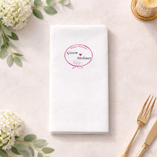 Gizem & Mehmet Nişan Hatırası Pembe Lotus Baskılı Peçete