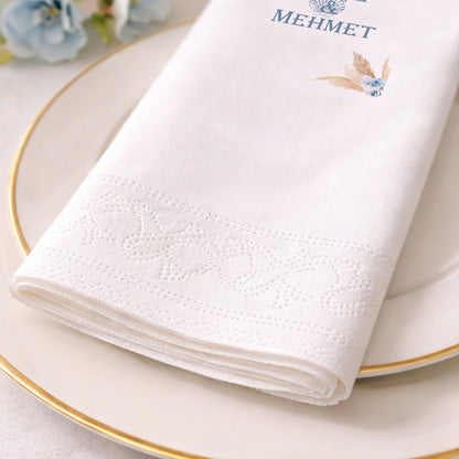 Ayşe & Mehmet Bohem Stil Rose ve Mavi Çiçek Desenli Kişiye Özel Baskılı Peçete