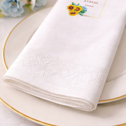 İsra & Aybars Ayçiçeği Temalı Altın Çerçeveli Kişiye Özel Düğün ve Nişan Peçetesi