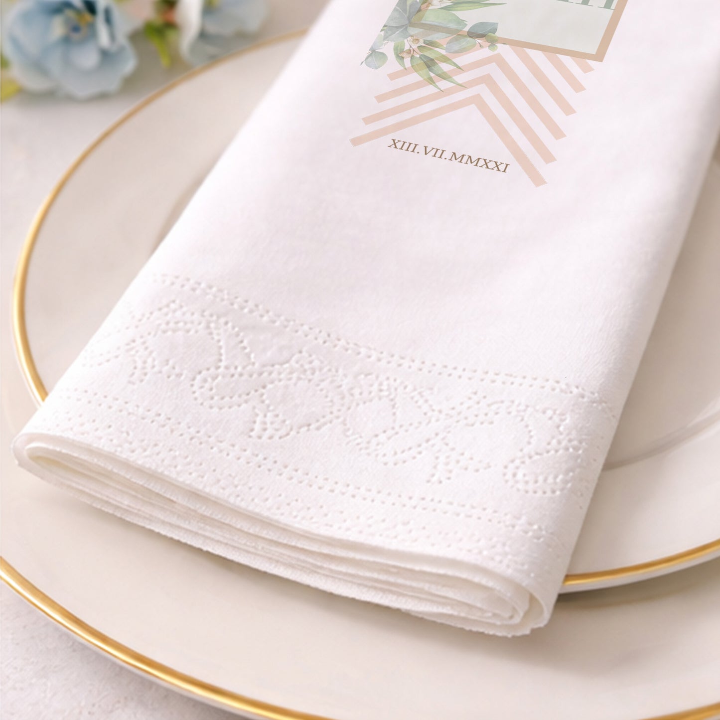 Melin İsme Özel Yeşil Yaprak ve Geometrik Desenli Modern Baskılı Peçete