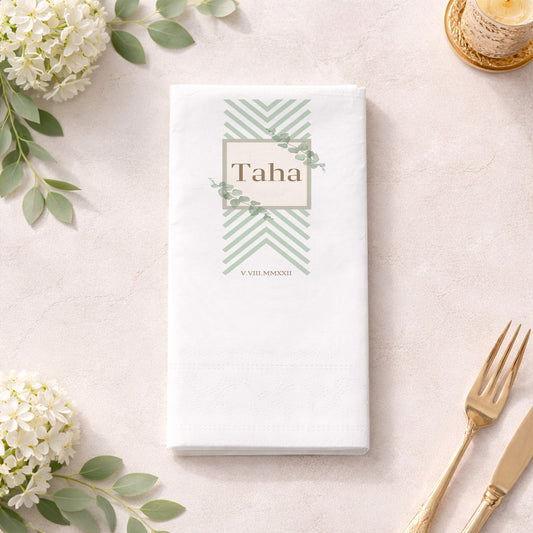 Taha İsme Özel Okaliptüs Desenli Minimalist Tasarım Baskılı Organizasyon Peçetesi