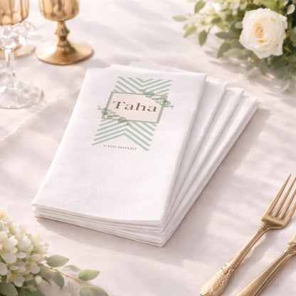 Taha İsme Özel Okaliptüs Desenli Minimalist Tasarım Baskılı Organizasyon Peçetesi