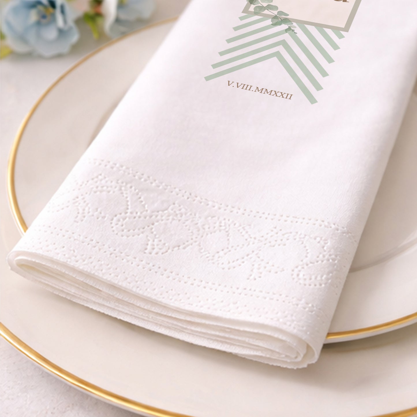 Taha İsme Özel Okaliptüs Desenli Minimalist Tasarım Baskılı Organizasyon Peçetesi