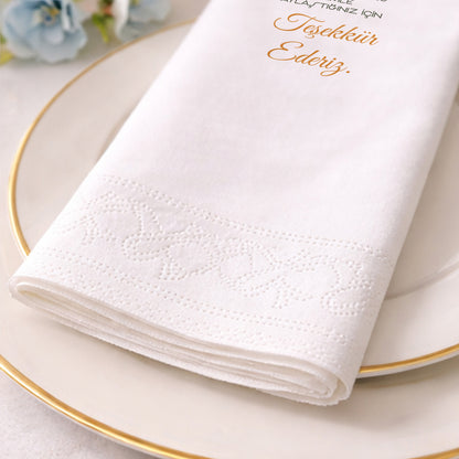 Siyah Zeminli Zeytin Dalı Desenli Kişiye Özel Teşekkür Baskılı Peçete