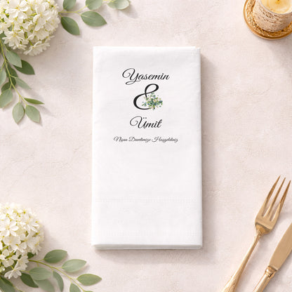 Yasemin & Ümit Floral Desenli "Hoş Geldiniz" Yazılı Kişiye Özel Peçete