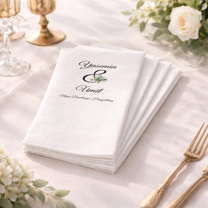 Yasemin & Ümit Floral Desenli "Hoş Geldiniz" Yazılı Kişiye Özel Peçete