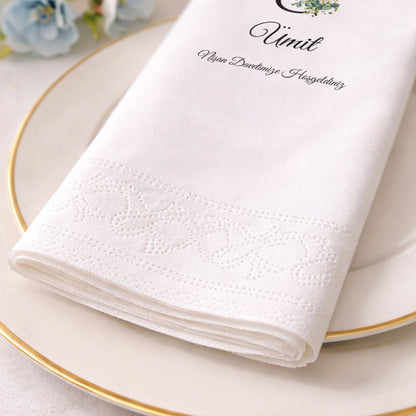 Yasemin & Ümit Floral Desenli "Hoş Geldiniz" Yazılı Kişiye Özel Peçete