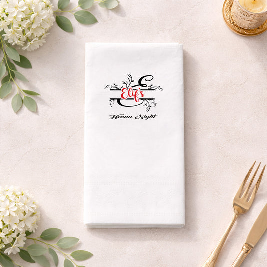 Elif’s Henna Night Kırmızı Yazılı Şık Kına Gecesi Peçetesi