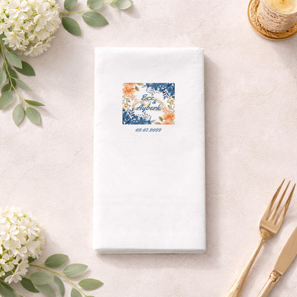 Ece & Ayberk İsimli Çiçek Desenli Alyans Baskılı Nişan Peçetesi