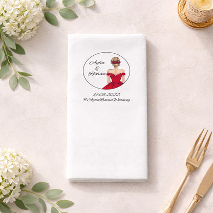 Aylin & Rıdvan Wedding Kırmızı Elbiseli Şık Düğün Peçetesi