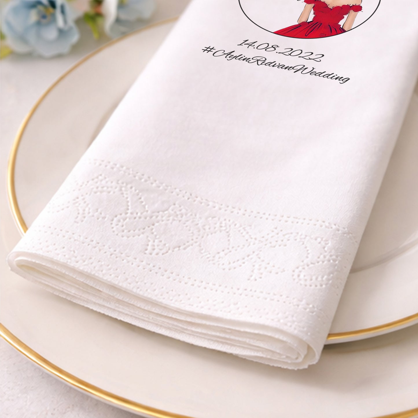 Aylin & Rıdvan Wedding Kırmızı Elbiseli Şık Düğün Peçetesi