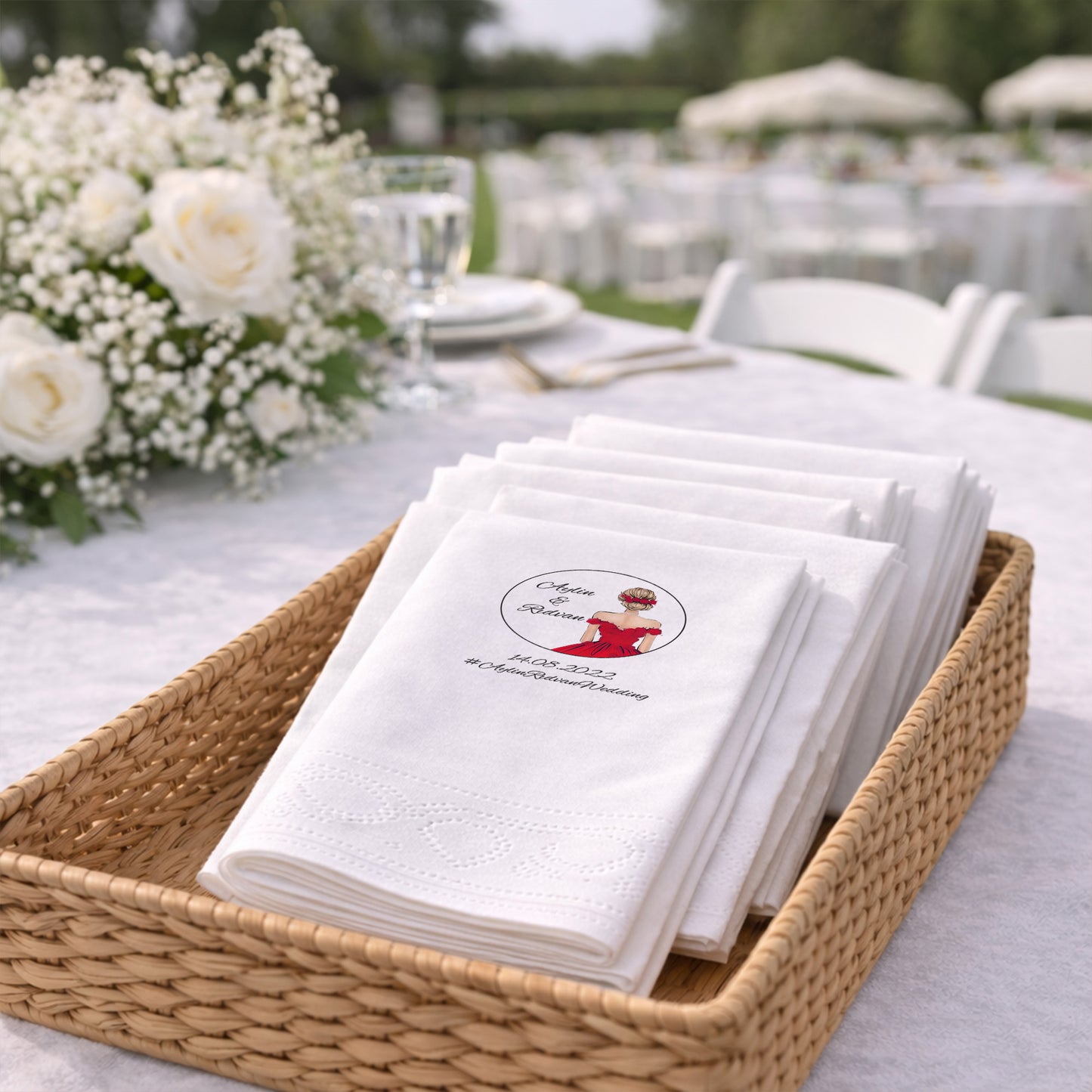 Aylin & Rıdvan Wedding Kırmızı Elbiseli Şık Düğün Peçetesi