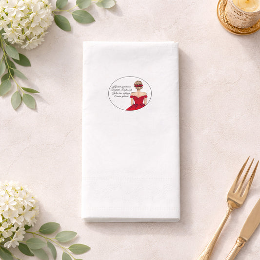 Gelin Figürlü Şiirli ve Kırmızı Elbiseli Kına Peçetesi