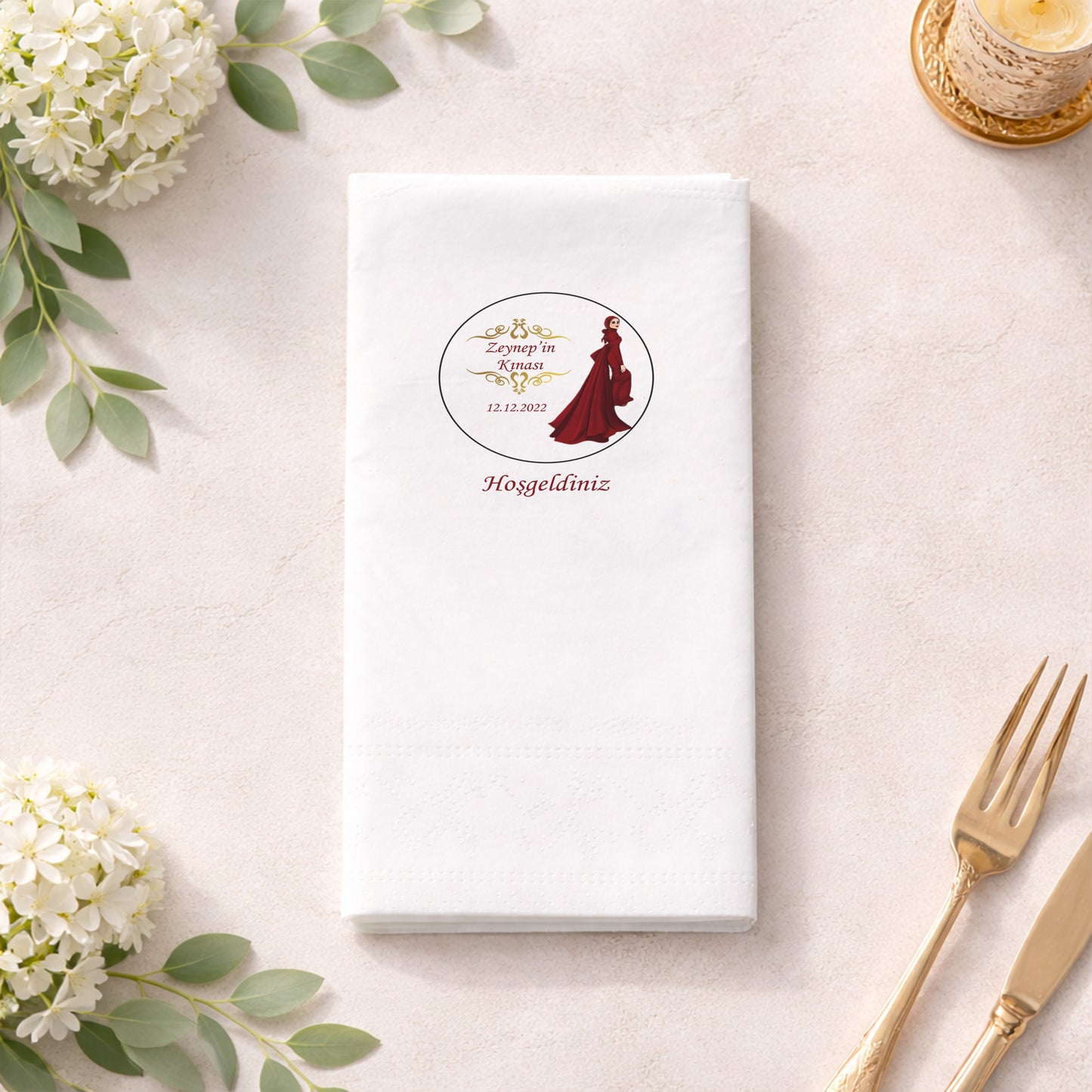 Zeynep’in Kınası Tesettürlü Gelin Figürlü Baskılı Peçete