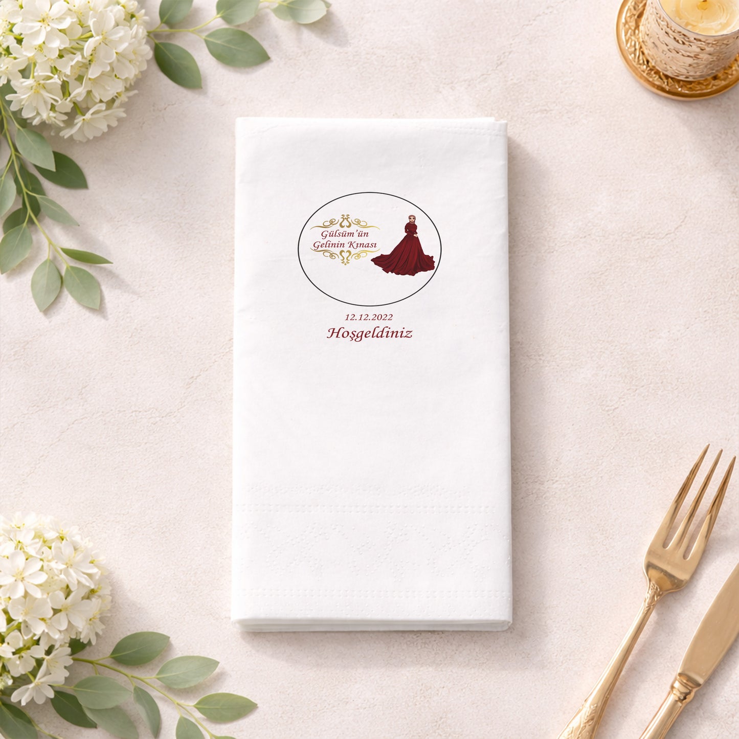 Gülsüm’ün Gelini Kınası Temalı Kişiye Özel Baskılı Kına Peçetesi