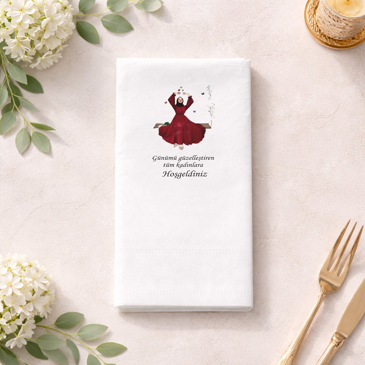 Kadınlara Özel Mesajlı Salıncakta Gelin Temalı Şık Kına Peçetesi