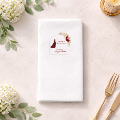 Gülsüm'ün Gelin Kınası Modern Bordo Elbiseli Şık Baskılı Peçete