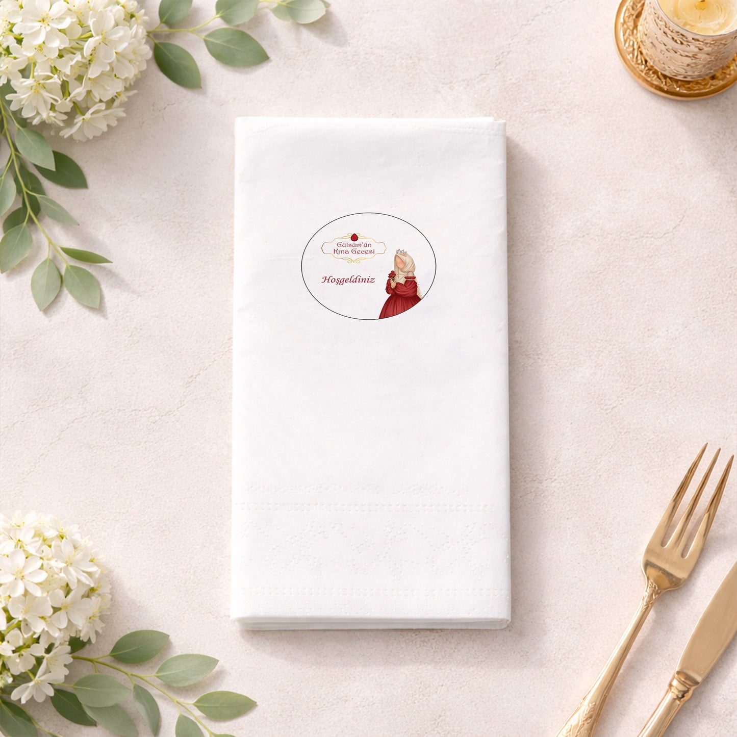 Gülsüm'ün Kına Gecesi Taçlı Gelin Tasarımlı Siyah Lüks Peçete