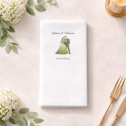 Yeşil Elbiseli Gelin Figürlü Kişiye Özel Düğün Peçetesi