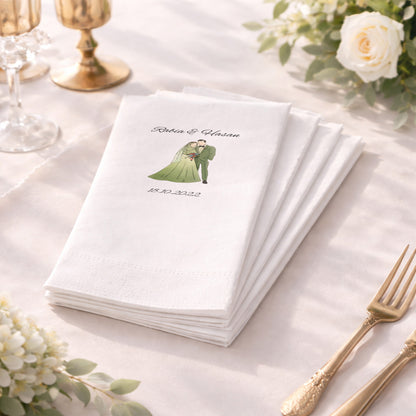 Yeşil Elbiseli Gelin Figürlü Kişiye Özel Düğün Peçetesi