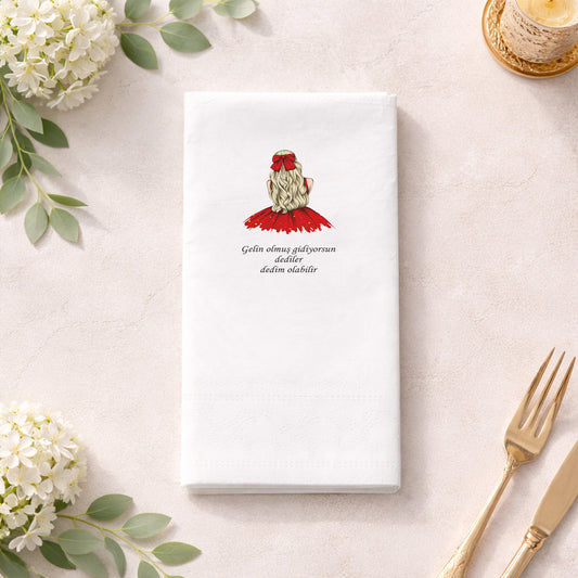 Kırmızı Elbiseli Modern Gelin Figürlü Kına Peçetesi