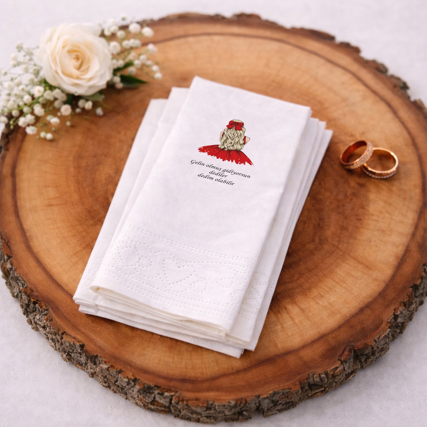 Kırmızı Elbiseli Modern Gelin Figürlü Kına Peçetesi