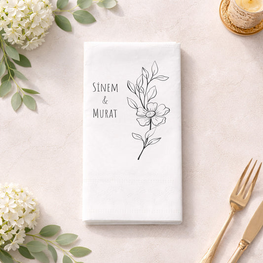 Sinem & Murat Minimalist Çiçekli Baskılı Peçete