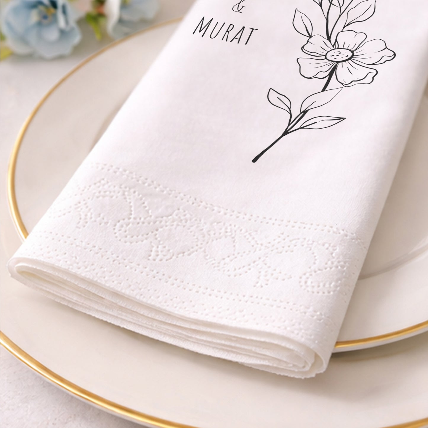 Sinem & Murat Minimalist Çiçekli Baskılı Peçete