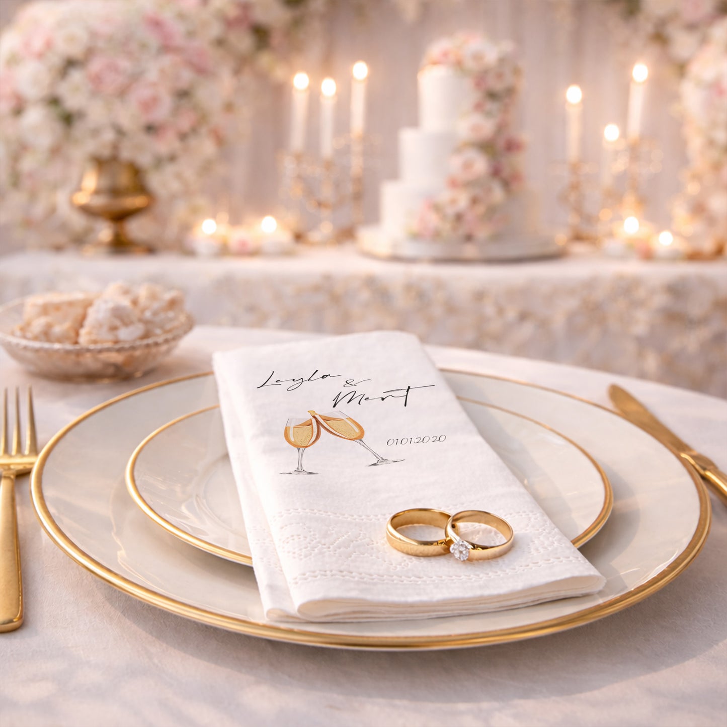 Leyla & Mert Kadeh İllüstrasyonlu Kutlama Peçetesi