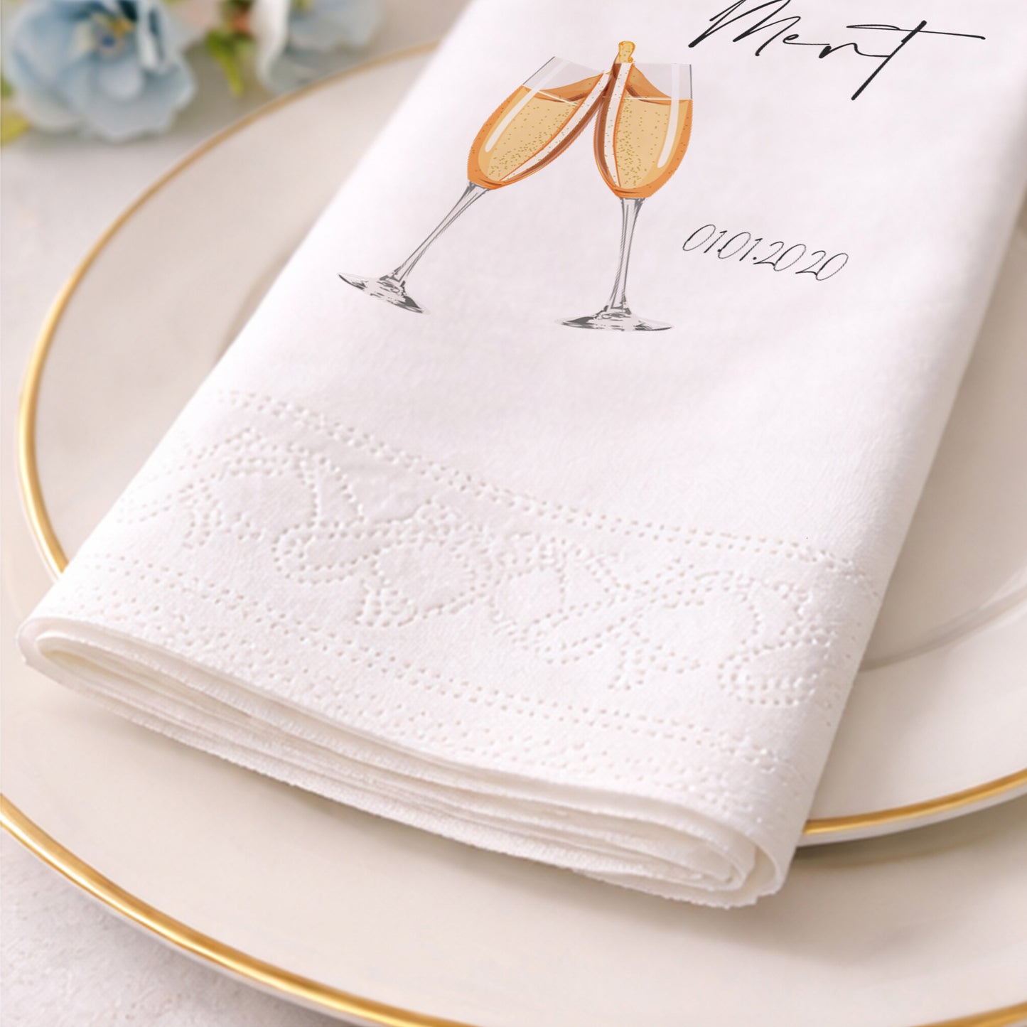 Leyla & Mert Kadeh İllüstrasyonlu Kutlama Peçetesi