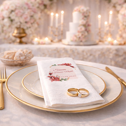 Sinem Henna Night Kırmızı Çiçekli Kına Gecesi Baskılı Peçete