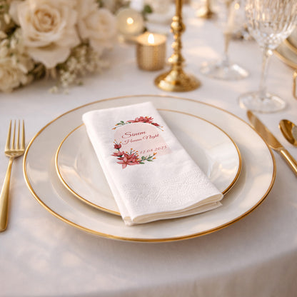 Sinem Henna Night Kırmızı Çiçekli Kına Gecesi Baskılı Peçete