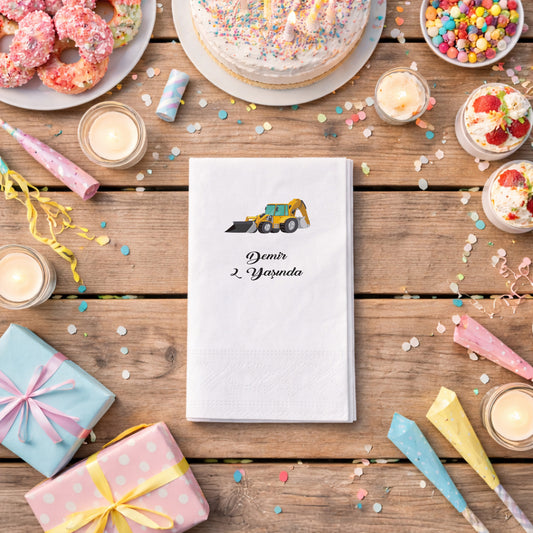 Kepçe Temalı Erkek Çocuk 2 Yaş Doğum Günü Peçetesi