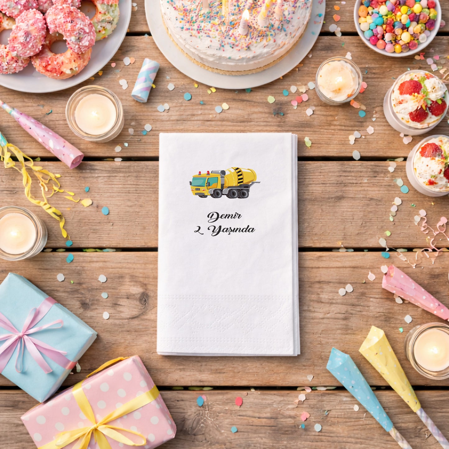 Beton Mikseri Temalı Erkek Çocuk Doğum Günü Peçetesi