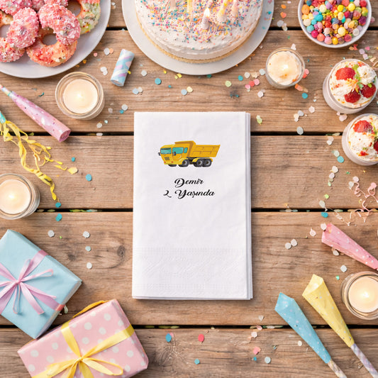 Damperli Kamyon Temalı Erkek Çocuk Doğum Günü Peçetesi