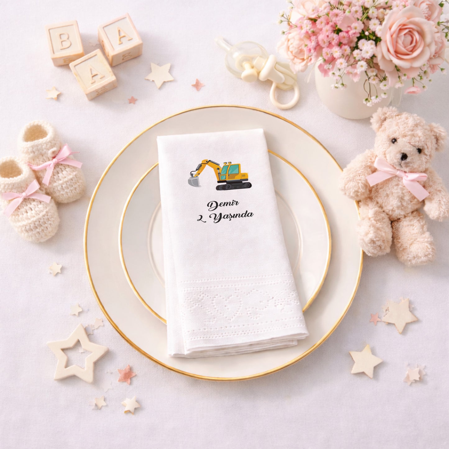Ekskavatör Temalı Erkek Çocuk Doğum Günü Peçetesi