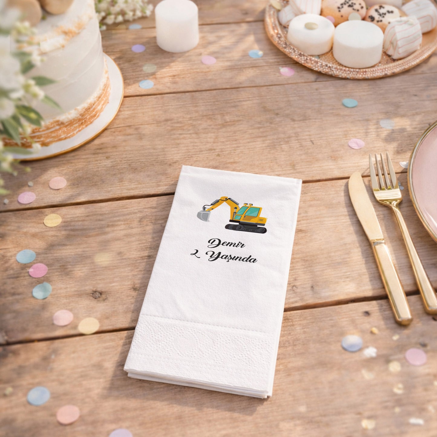 Ekskavatör Temalı Erkek Çocuk Doğum Günü Peçetesi