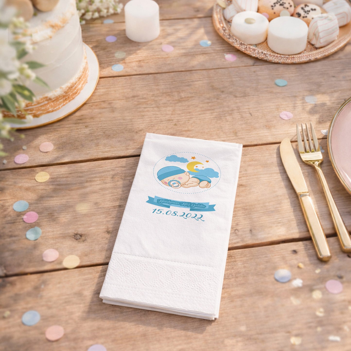 Hoş Geldin Bebek Temalı Erkek Bebek Peçetesi