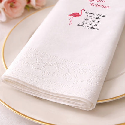 Flamingo Temalı Kişiye Özel Kız Bebek Hoş Geldin Peçetesi