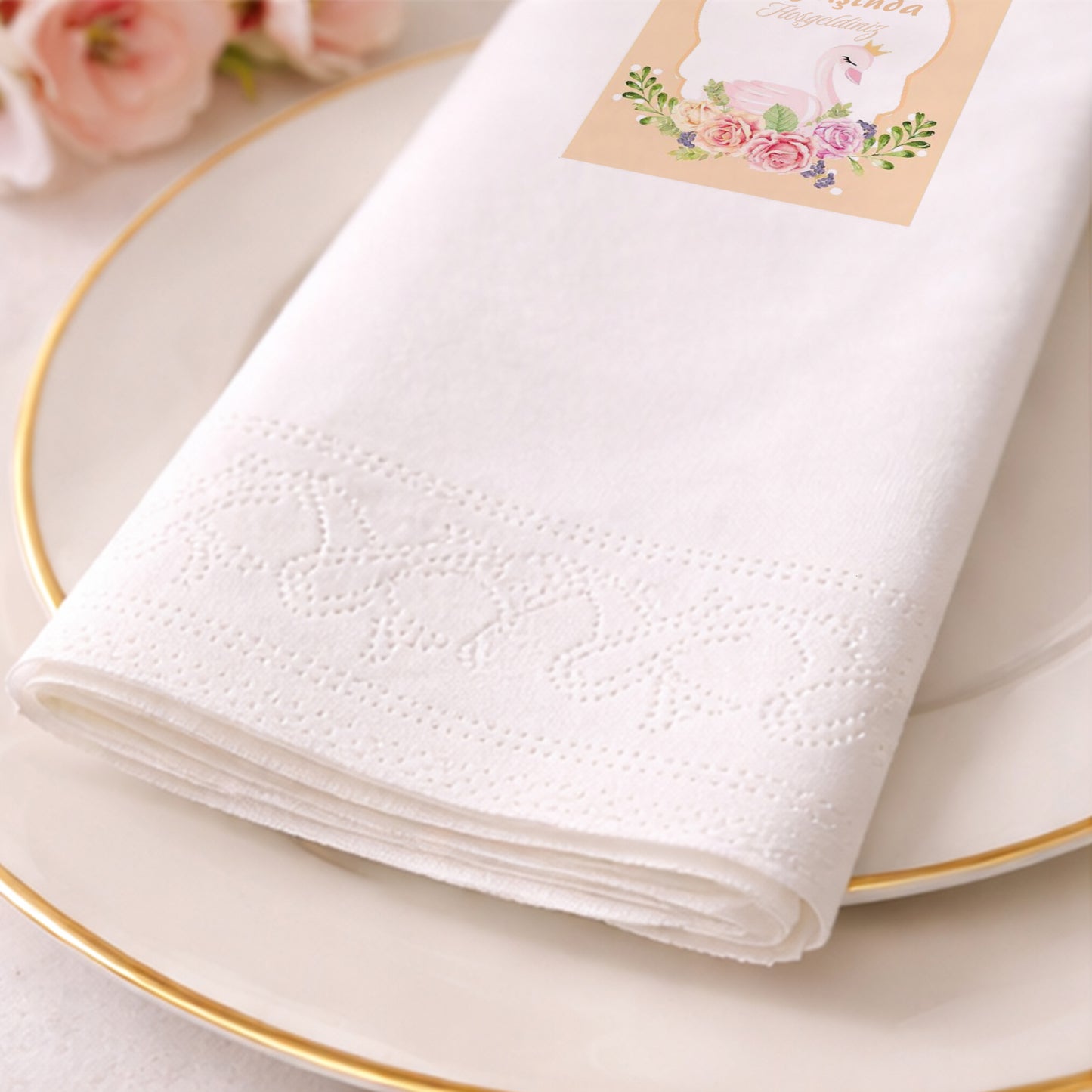 Kuğulu Çiçekli Temalı Kız Çocuk Doğum Günü Peçetesi