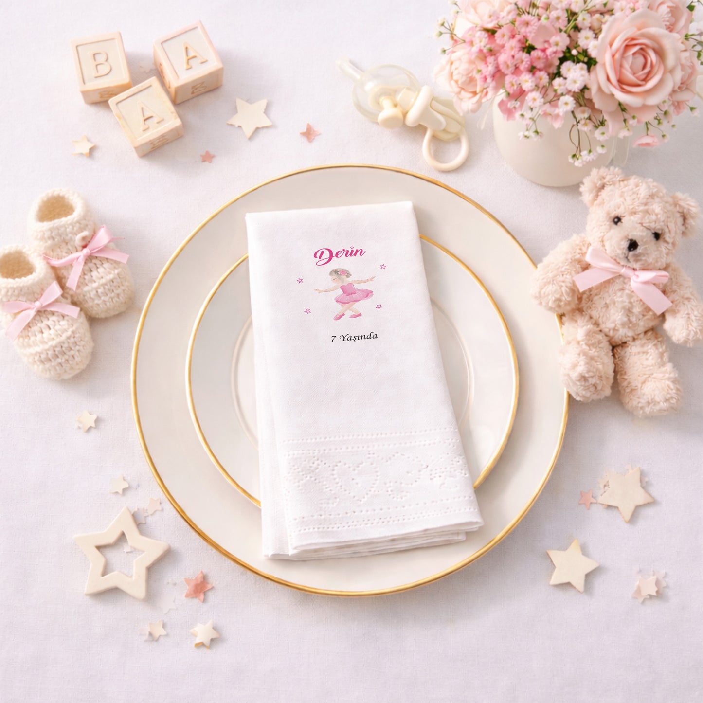 Balerin Temalı Kişiye Özel Kız Çocuk Doğum Günü Peçetesi