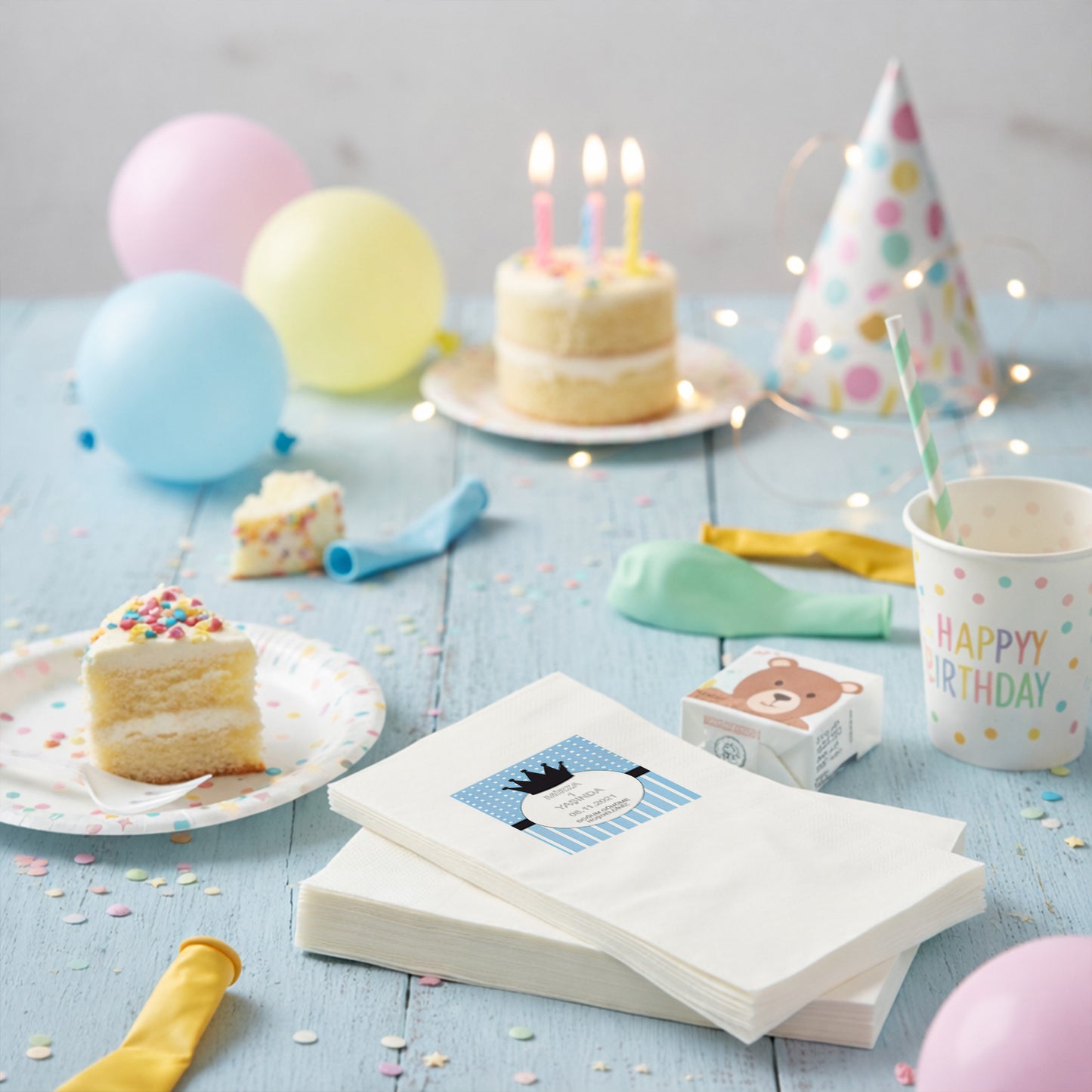 Ay Üzerinde Ayıcık Temalı Kız Bebek Hoş Geldin Peçetesi