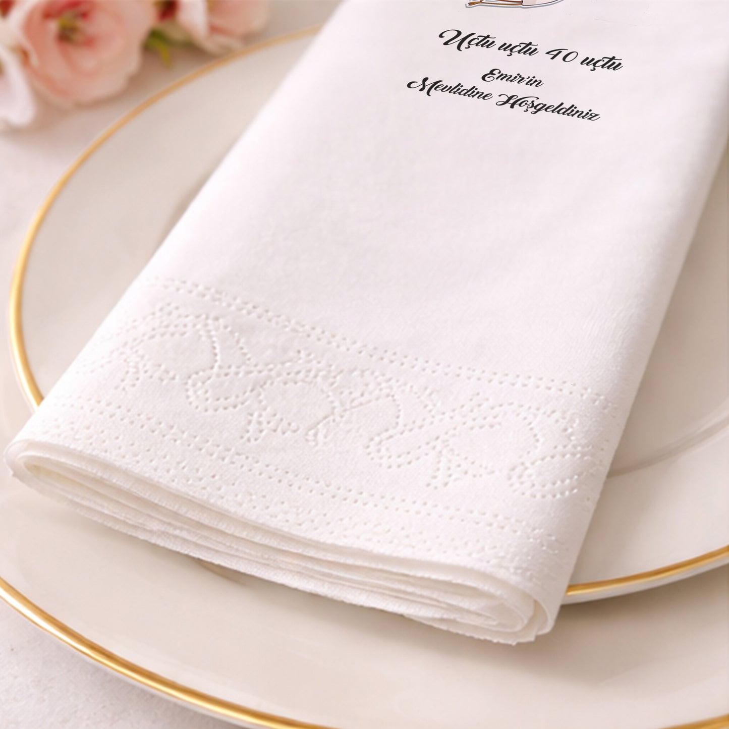 Leylek Temalı Erkek Bebek Mevlidi Kişiye Özel Peçete